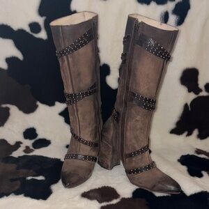 Studded Leather Heeled Boots